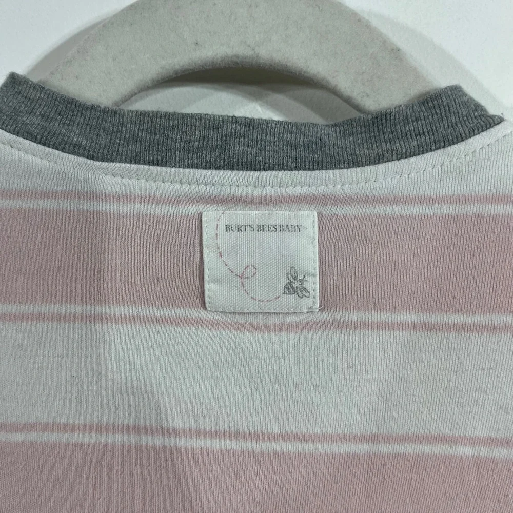 Burt's Bees Baby Pink White Striped Organic Cotton Footed Sleeper 3-6M
